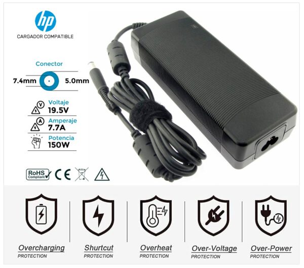 CARGADOR HP COMPATIBLE | 19.5V / 7.7A | 7.4 x 5.0mm | 150W