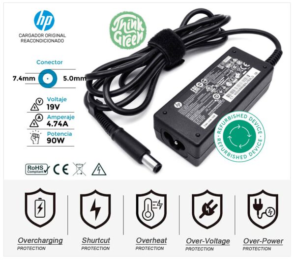 CARGADOR HP ORIGINAL | 19V / 4.74A | 7.4 x 5.0mm | 90W REACONDICIONADO
