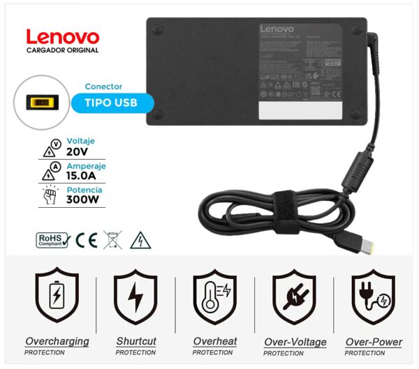 CARGADOR LENOVO 300W ORIGINAL | 20 / 15A | SQUARE ( USB )