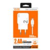 CARGADOR SMART CHARGER 2xUSB 2.4A 12W + TURBO CABLE TIPO C 2M BLANCO IDSD D83B