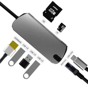 ADAPTADOR 8 EN 1 TIPO C A HUB CON PUERTOS USB-C / USB 3.0 / HDMI / SD / TF / RJ45 | BASIX BYL-2010N3