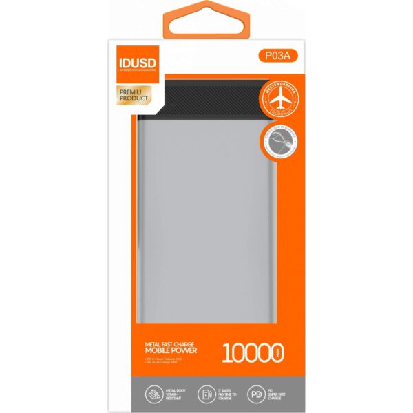 BATERIA EXTERNA POWERBANK 10000MAH PD+QC 20W CARGA RAPIDA METAL IDUSD P03A
