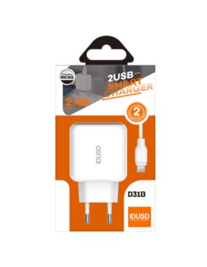 CARGADOR SMART CHARGER 2-USB 2.4A 12W + TURBO CABLE MICRO USB 1.2M | BLANCO