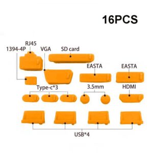 PACK DE 16 TAPONES ANTIPOLVO PARA PUERTOS DE PORTATIL COLOR NARANJA