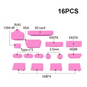 PACK DE 16 TAPONES ANTIPOLVO PARA PUERTOS DE PORTATIL COLOR ROSA