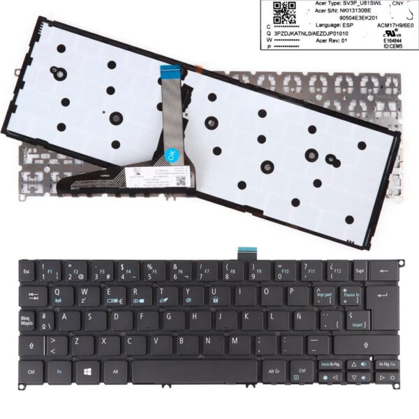TECLADO ESPAÑOL ACER SWIFT 7 SF714-52T SERIES RETROILUMINADO | SV3P-U81SWL NKI13130BE 90504E41K201