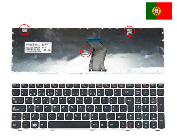 TECLADO PORTUGUÉS LENOVO B580 NEGRO CON FRAME BLANCO