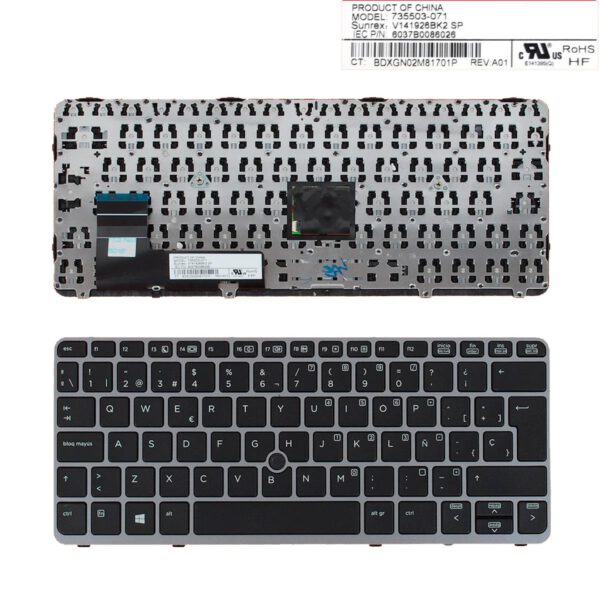 TECLADO LATINO HP ELITEBOOK 820 G1 820 G2 SERIES | FRAME GRIS POINTSTICK Y RETROILUMINADO | 735503-001 762585-161 776452-161 6037B0086001