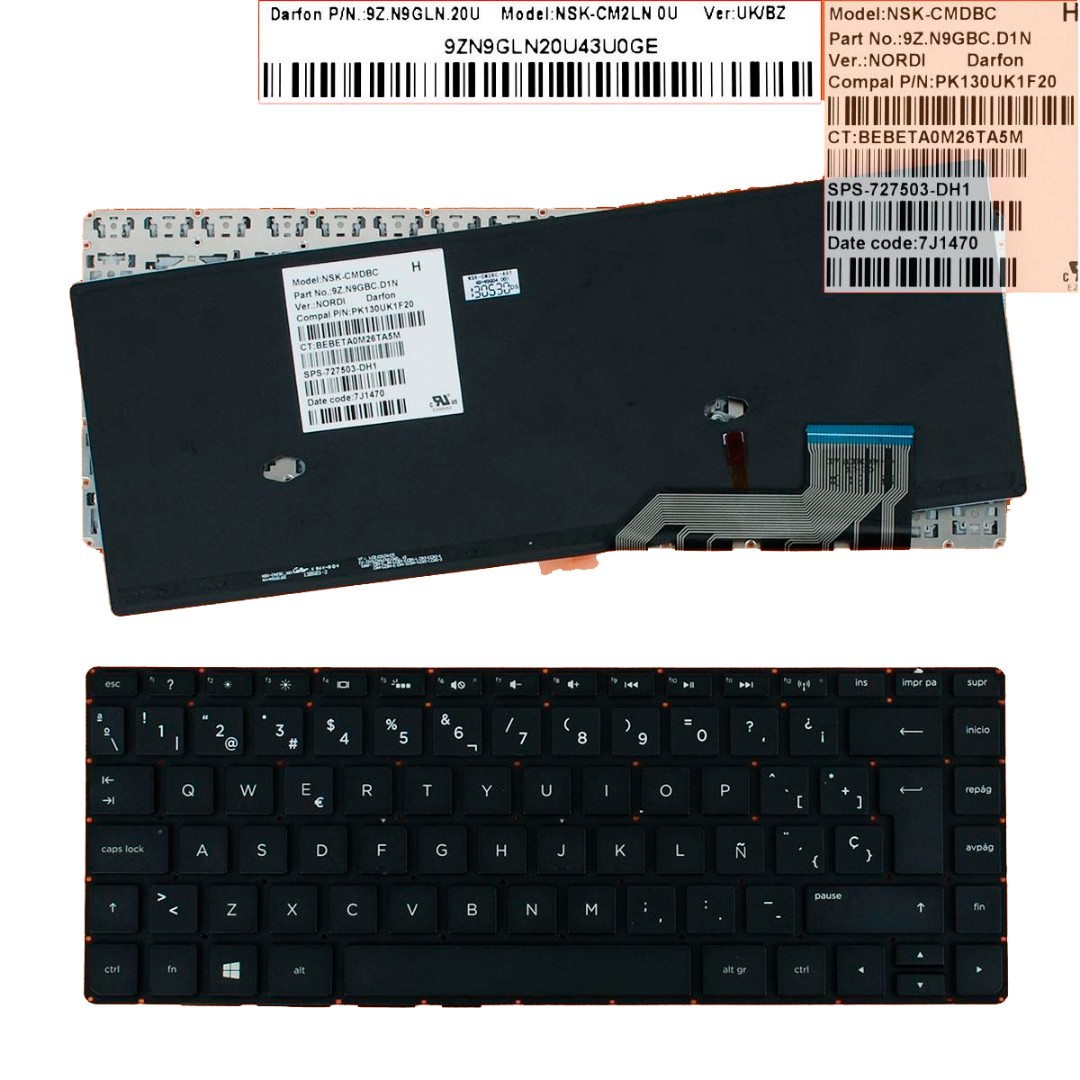 TECLADO ESPAÑOL HP ENVY 14-K SERIES | NEGRO SIN MARCO Y RETROILUMINADO | 727503-DH1