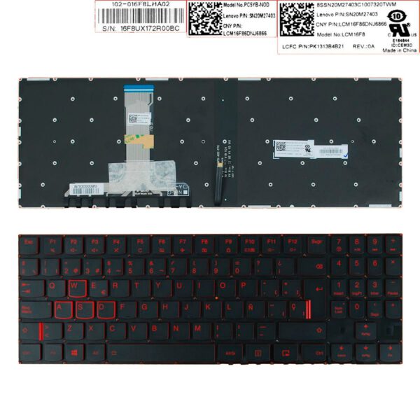 TECLADO ESPAÑOL LENOVO LEGION  Y520 Y520-15IKB Y720-15IKB R720 R720-15IKB SERIES | NEGRO SIN MARCO RETROILUMINADO ROJO