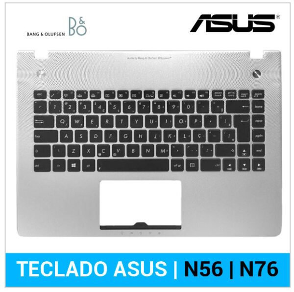 TECLADO ESPAÑOL ASUS N76 | NEGRO |CON MARCO PLATEADO | RETROILUMINADO | SONIDO BANG & OLUFSEN