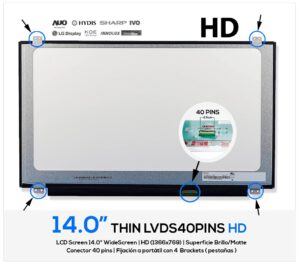 PANTALLA 14.0" | HD LED SLIM | 40 PINS