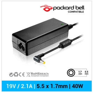 CARGADOR PACKARD BELL COMPATIBLE | 19V / 2.1A | 5.5 x 1.7mm | 40W