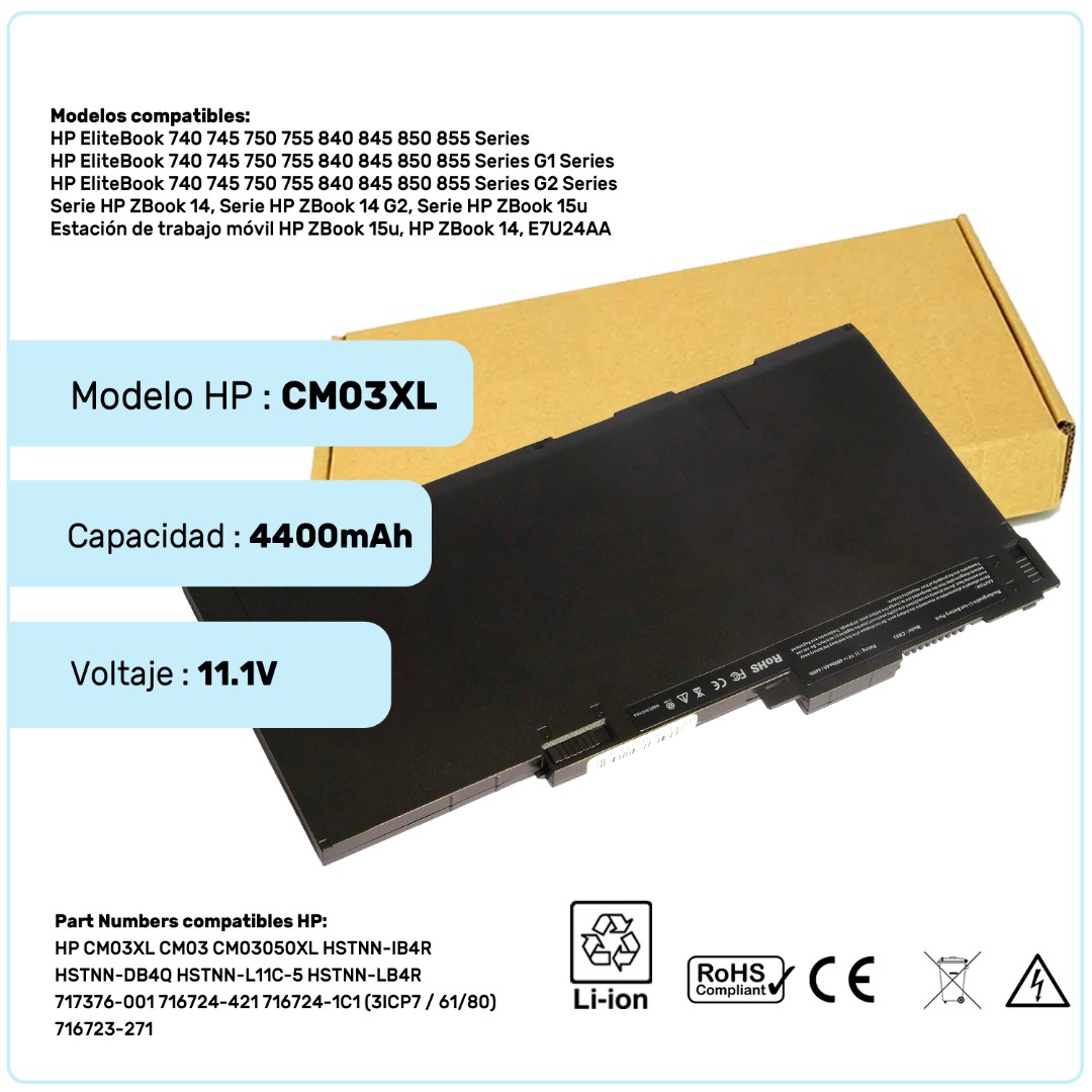 BATERIA HP COMPATIBLE ELITEBOOK 840 G1 840 G2 740 G1 740 G2 845 G1 845 G2 SERIES | CM03XL