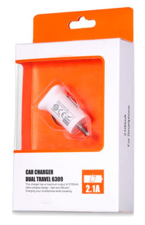 MINI CARGADOR COCHE USB DUAL | 2100mAh | BLANCO