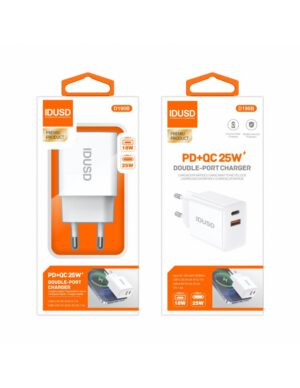 CARGADOR DE CARGA RAPIDA PD+QC 25W + CABLE 1M. PD USB-C A LIGHTNING IDUSD D195B