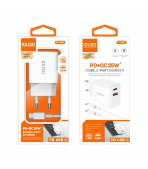 CARGADOR DE CARGA RAPIDA PD+QC 25W + CABLE 1M. PD USB-C A USB-C IDUSD D196B