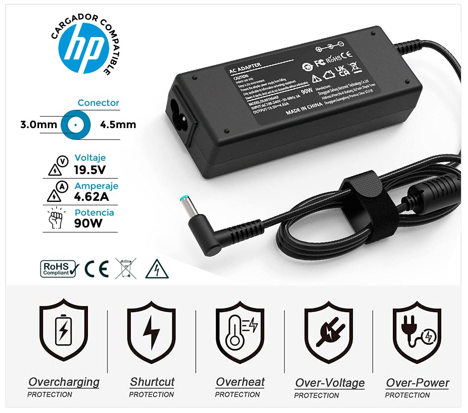 CARGADOR HP COMPATIBLE | 19.5V / 4.62A | 4.5 x 3.0mm | 90W