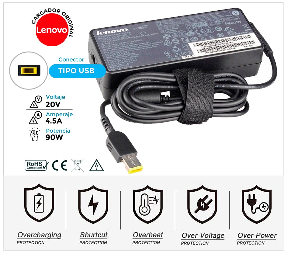 CARGADOR LENOVO ORIGINAL 90W · 20V / 4.5A · SQUARE