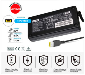 CARGADOR LENOVO ORIGINAL 170W · 20V / 8.5A · SQUARE USB