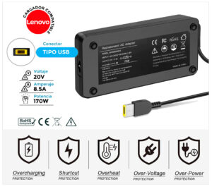 CARGADOR LENOVO COMPATIBLE 170W · 20V / 8.5A · SQUARE USB
