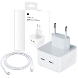 APPLE ADAPTADOR DE CORRIENTE 35W CON 2 PUERTOS USB-C + CABLE USB-C A LIGHTNING