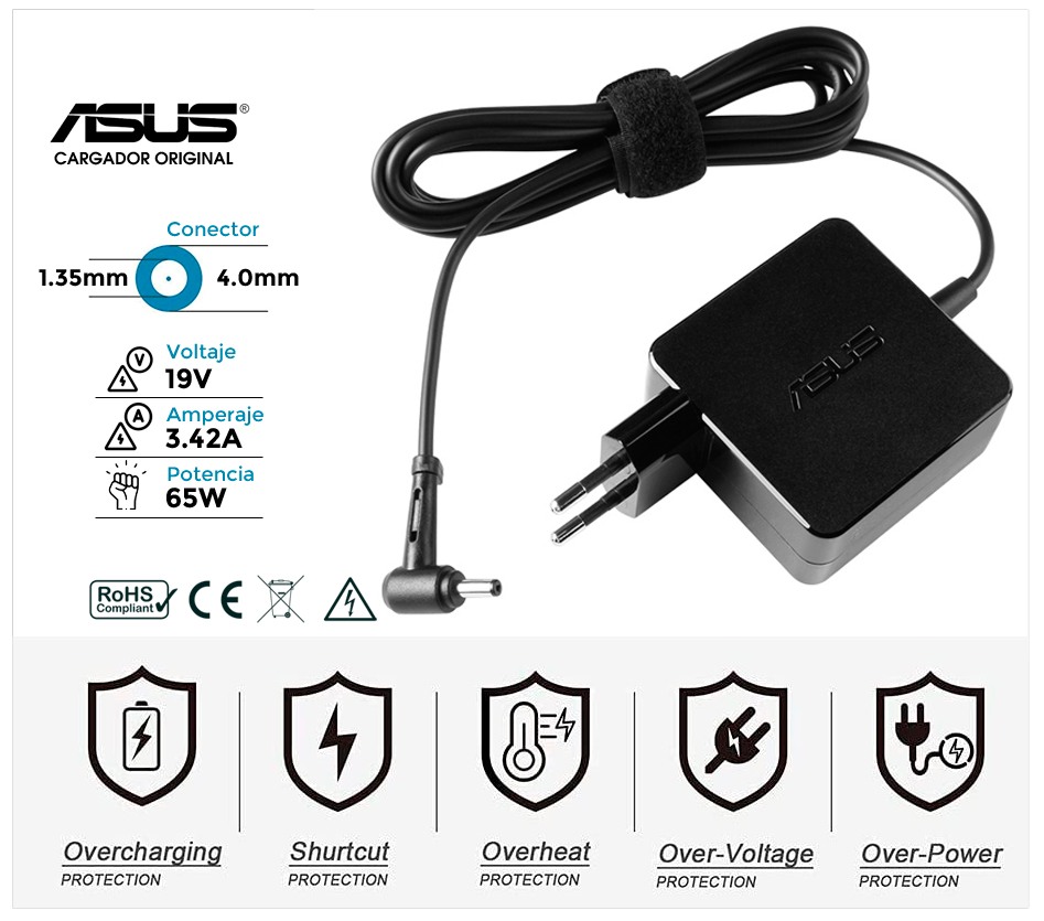 CARGADOR ASUS 65W ORIGINAL | 19V / 3.42A | 4.0 x 1.35mm