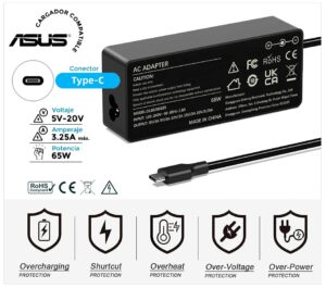 CARGADOR COMPATIBLE PARA PORTATIL HONOR MAGICNOOK SERIES 65W TIPO C