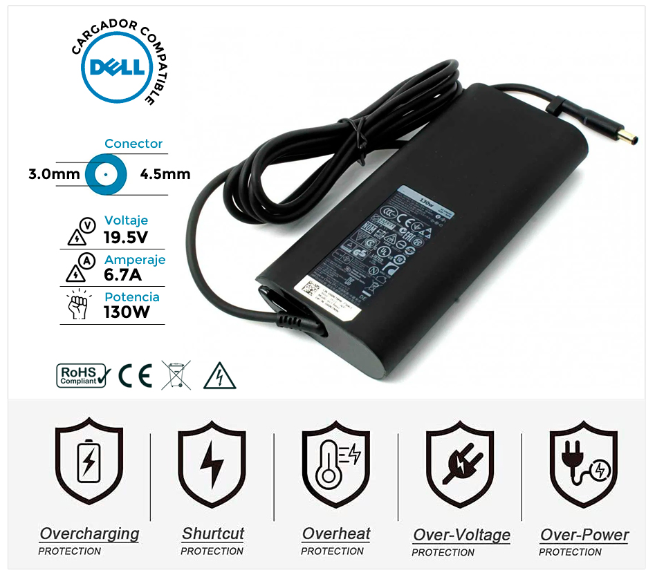 CARGADOR DELL COMPATIBLE | 19.5V / 6.7A | 4.5 x 3.0mm | 130W