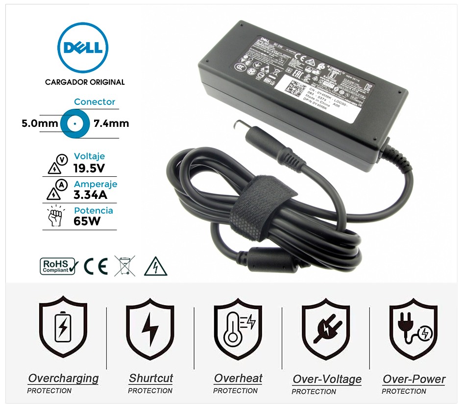 CARGADOR DELL ORIGINAL | 19.5V / 3.34A | 7.4 x 5.0mm | 65W