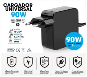 CARGADOR UNIVERSAL AUTOMÁTICO 90W 15-20V/6A MÁX. | 8 CONECTORES DIRECTO A PARED