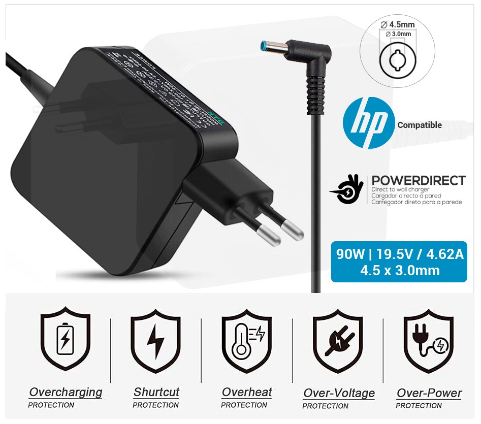 CARGADOR HP COMPATIBLE | 19.5V / 4.62A | 4.5 x 3.0mm | 90W DIRECTO A PARED ( SIN CABLE )