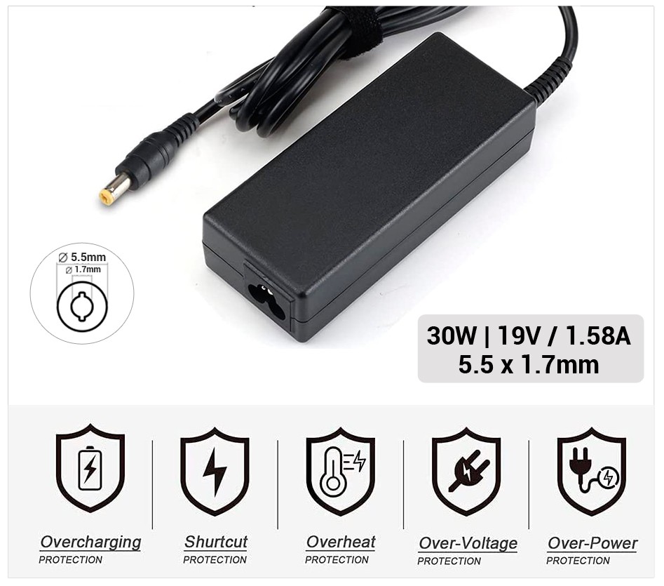 CARGADOR DELL COMPATIBLE | 19V / 1.58A | 5.5 x 1.7mm | 30W