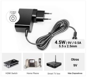 CARGADOR 4.5W 9V / 0.5A | 5.5 x 2.5MM