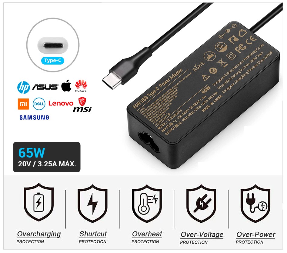 CARGADOR COMPATIBLE 65W TIPO C