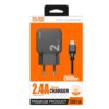 CARGADOR SMART CHARGER 2xUSB 2.4A 12W + TURBO CABLE MICRO USB 2M NEGRO | D81A
