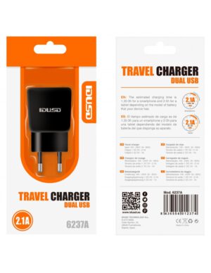 CARGADOR DE VIAJE DUAL 5V / 2100mAh | NEGRO