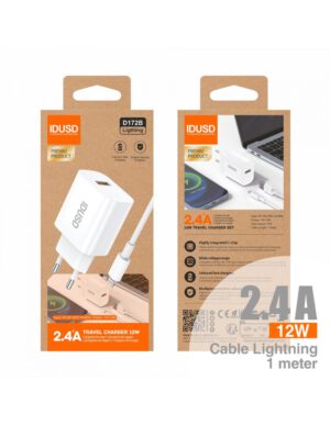 CARGADOR ECO CHARGER 2.4A 12W + CABLE 1M. USB A LIGHTNING IDUSD D172B