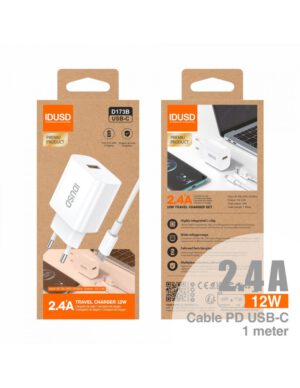 CARGADOR ECO CHARGER 2.4A 12W + CABLE 1M. USB A USB-C IDUSD D173B