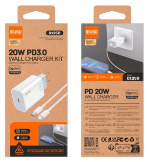 ECO CARGADOR RÁPIDO PD USB-C 20W + PD LIGHTNING IDUSD D125B