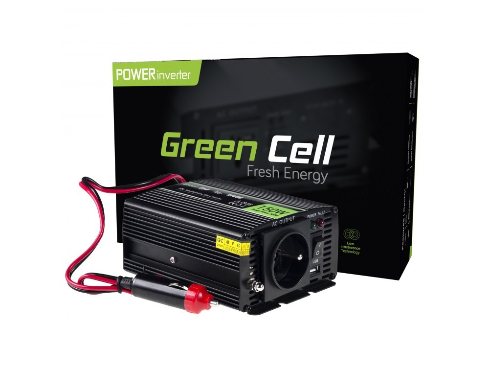 INVERSOR DE CORRIENTE PARA COCHE GREEN CELL DC12V-AC230V 150W | INV06