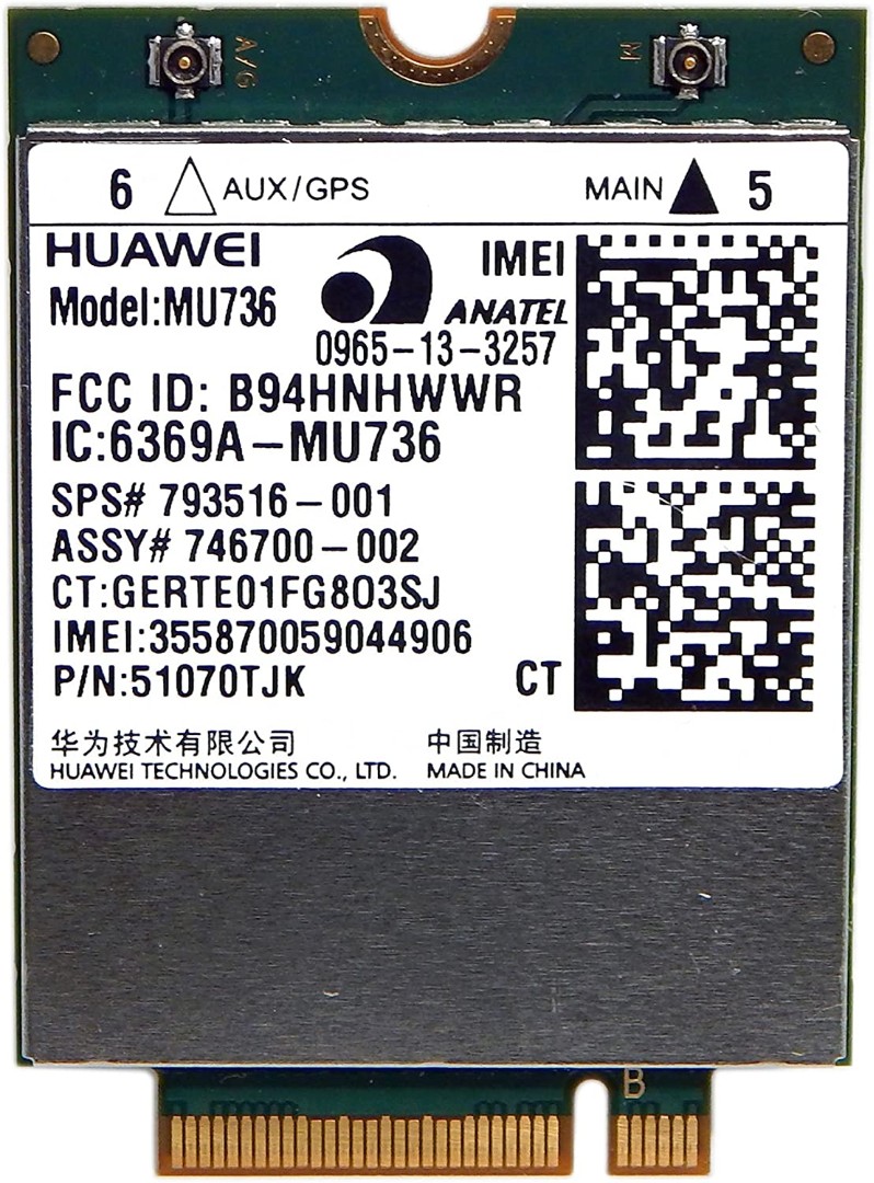 TARJETA 4G WWAN HUAWEI MU736 HSPA + W/GPS M.2 | 793516-001