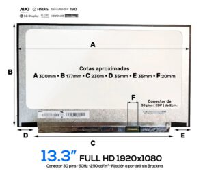 PANTALLA 13.3" FULL HD 1920 x 1080 60HZ 30 PINS EDP SIN BRACKETS