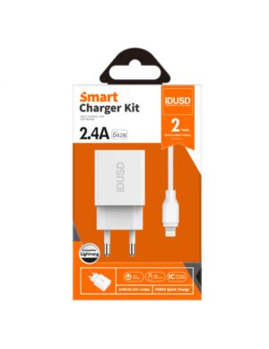 CARGADOR SMART CHARGER CON 2 PUERTOS USB 5V 2.4A + CABLE LIGHTNING | D42B