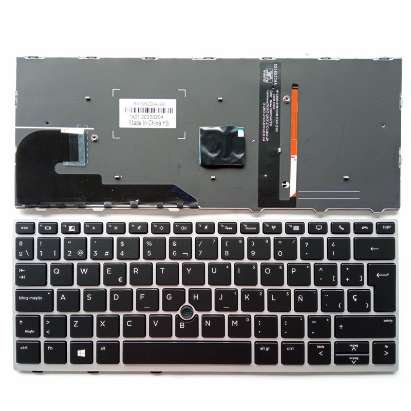 TECLADO ESPAÑOL HP ELITEBOOK 730 G5 735 G5 830 G5 836 G5 830 G6 CON MARCO GRIS RETROILUMINADO Y CON POINTSTICK · L13698-B31 L15500-001 L15500-B31