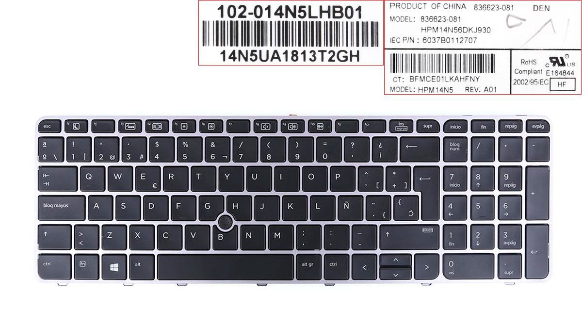 TECLADO ESPAÑOL HP ELITEBOOK 850 G3 850 G4 ZBOOK 15U G3 15U G4 SERIES COLOR PLATA/SILVER CON POINTSTICK Y RETROILUMINADO | 836623-061