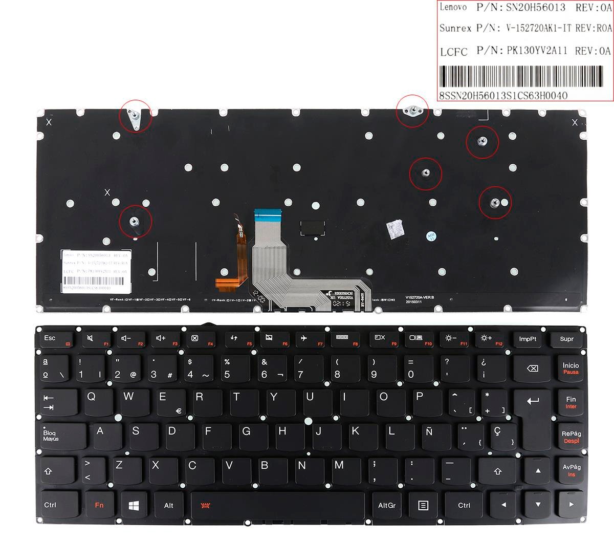 TECLADO ESPAÑOL LENOVO YOGA 900-13ISK 900-13ISK2 SERIES | NEGRO SIN MARCO RETROILUMINADO