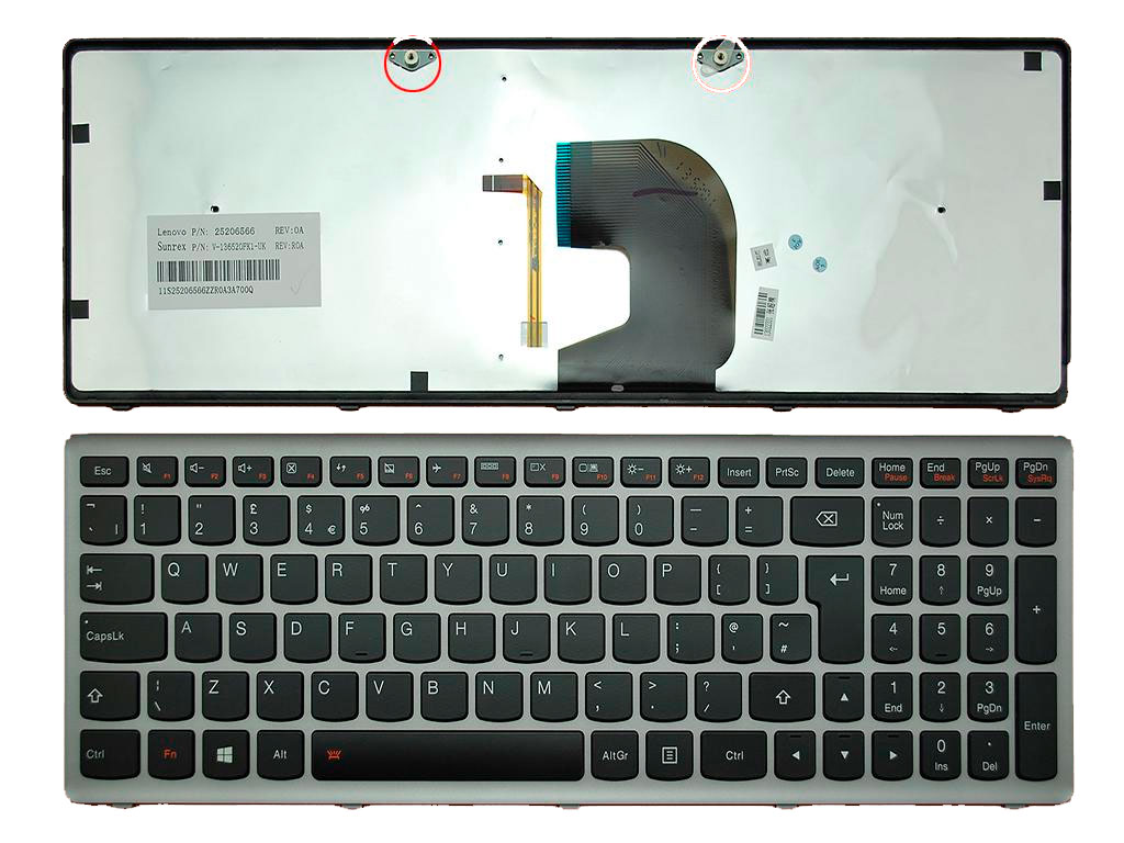 TECLADO ESPAÑOL LENOVO | IDEAPAD Z500 | NEGRO | MARCO GRIS | RETROILUMINADO