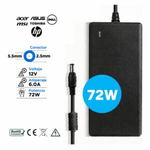 CARGADOR 72W · 12V / 6.0A · CONECTOR 5.5mm x 2.1mm
